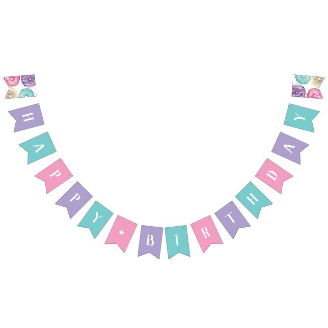 Bannière À Fanions Aquarelle douce Donut Joyeux anniversaire (Tout)