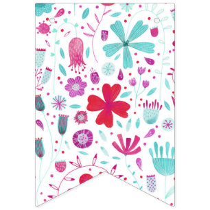 Bannière À Fanions Aquarelle Flower Meadow Turquoise