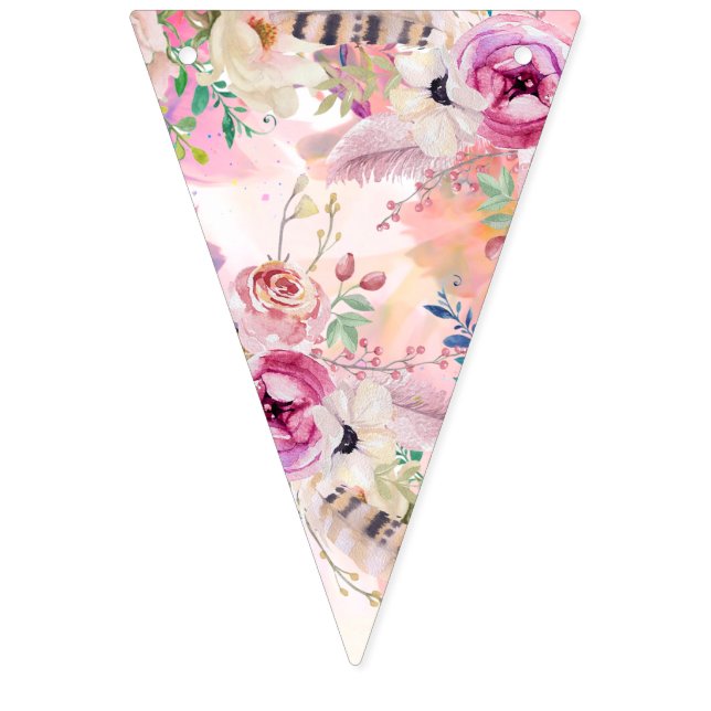 Bannière À Fanions Aquarelle personnalisée Coupe florale (Premier drapeau)