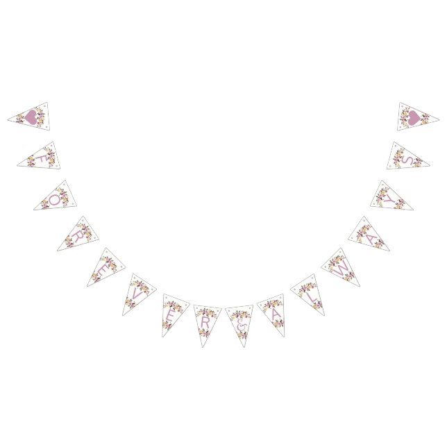 Bannière À Fanions Aquarelle Rose douce Floral Mariage pour toujours (Tout)