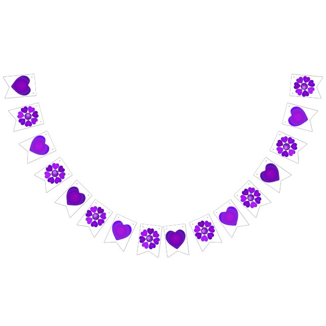 Bannière À Fanions B&W Purple Hearts Beating (Tout)