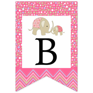Bannière À Fanions Baby shower de Bohème rose d'éléphant et de