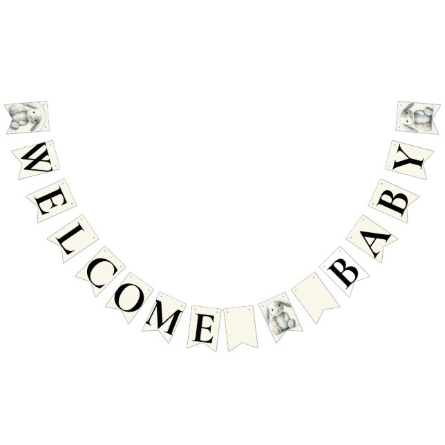 Bannière À Fanions Baby shower de lapin farci "Welcome Baby" (Tout)