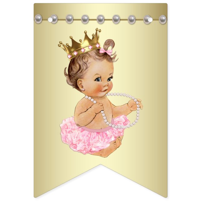 Bannière À Fanions Baby shower de perles rose et or Ballerina (Premier drapeau)