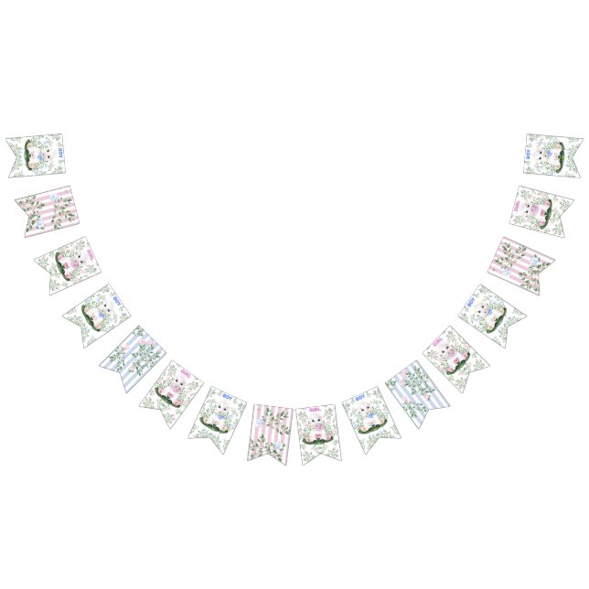 Bannière À Fanions Baby shower de révélation du genre floral d'agneau (Tout)