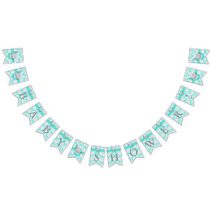 Bannière À Fanions Baby shower d'éléphant gris-blanc turquoise