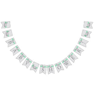 Bannière À Fanions Baby shower d'éléphant gris vert et blanc