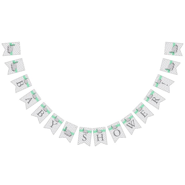 Bannière À Fanions Baby shower d'éléphant gris vert et blanc (Tout)