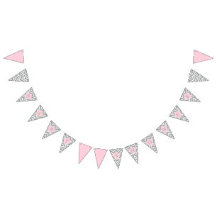 Bannière À Fanions Baby shower gris, blanc et rose pastel Chevron