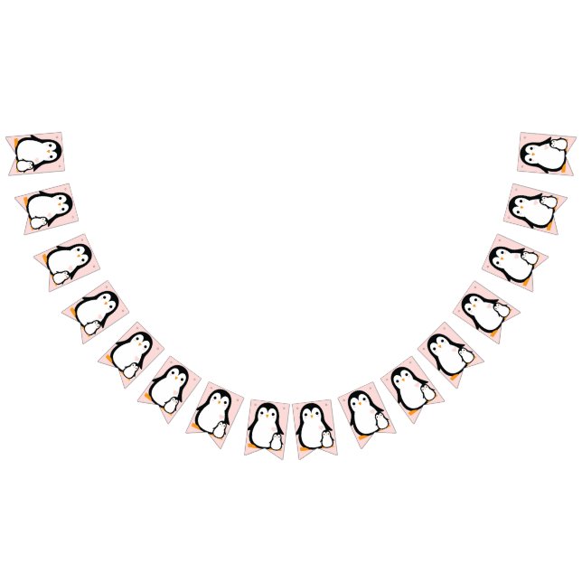 Bannière À Fanions Baby shower Pingouin mignon fille rose (Tout)