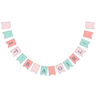 Bannière À Fanions Baby shower rose et marine