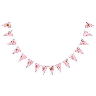Bannière À Fanions Baby shower rose et or Bienvenue Empreinte mondial
