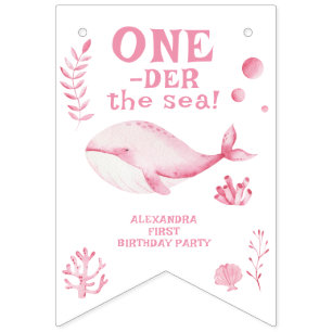 Bannière À Fanions Baleine Rose Oneder la mer 1er anniversaire