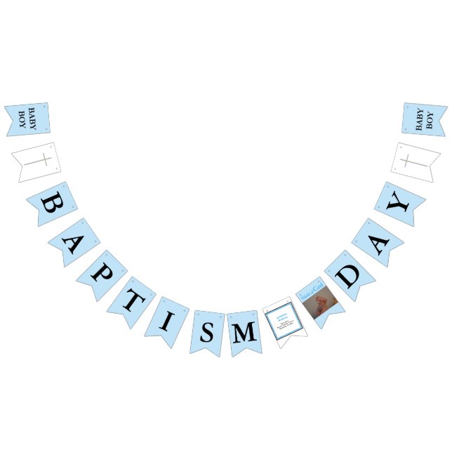 Bannière À Fanions Baptême Croix Bleu Black Boy Photo (Tout)