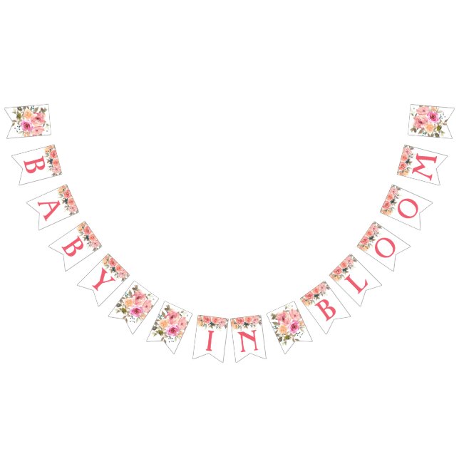 Bannière À Fanions Bébé rose Floral En Fleur Baby shower Fille (Tout)