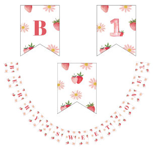 Bannière À Fanions Berry doux premier anniversaire Pastel rose rouge