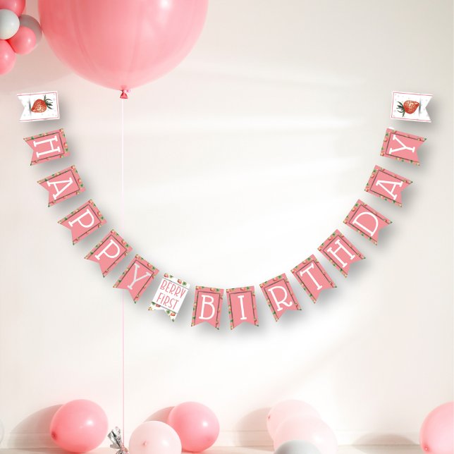 Bannière À Fanions Berry fraise Premier anniversaire (Créateur téléchargé)