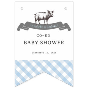 Bannière À Fanions Bibs & Ribs BBQ Rustique Bleu En vichy Baby shower