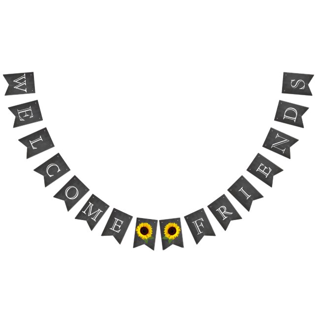 Bannière À Fanions Bienvenue Amis Chalkboard Look avec des tournesols (Tout)