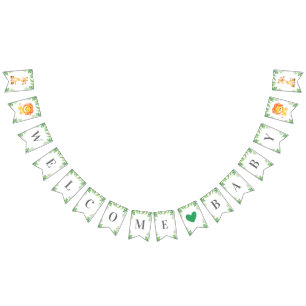 Bannière À Fanions Bienvenue Baby Green Jungle Safari douche Sprinkel