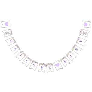 Bannière À Fanions Bienvenue Baby Purple Elephant Douche Parsemée
