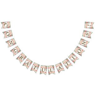 Bannière À Fanions Bienvenue Soirée Mariage Pêche Orange Floral Rusti