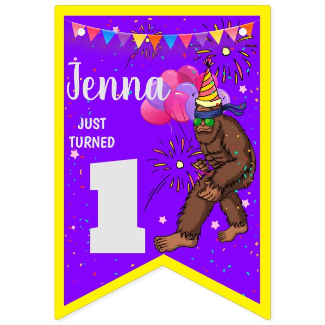 Bannière À Fanions Bigfoot mignon carte anniversaire de enfant person (Premier drapeau)