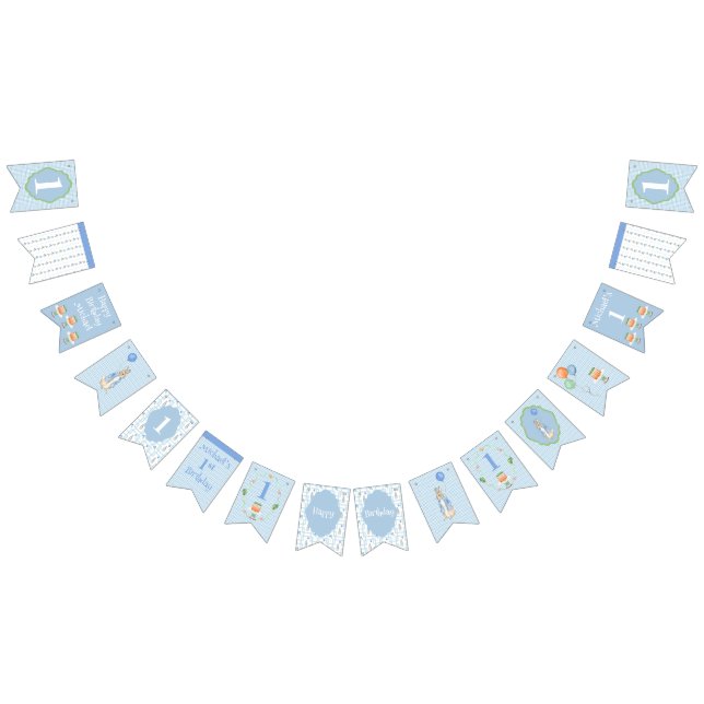 Bannière À Fanions Bleu Cute Rabbit Un 1er 1 Premier Anniversaire (Tout)