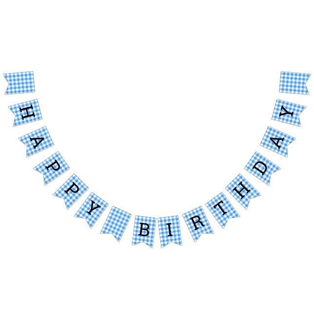 Bannière À Fanions Bleu Et Blanc En vichy Joyeux Anniversaire (Tout)