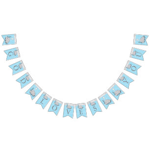 Bannière À Fanions Bleu, gris blanc 🐘 bébé éléphant - Baptême