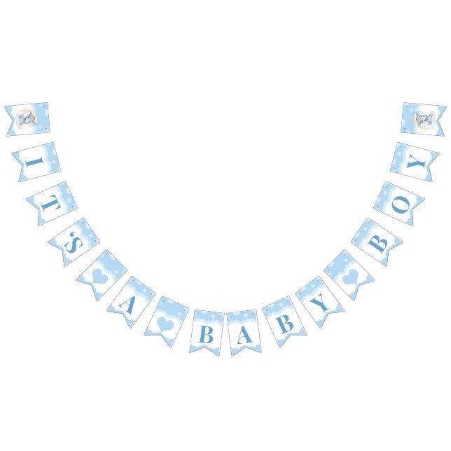 Bannière À Fanions Blue Elephant Boy Baby shower C'est un garçon (Tout)
