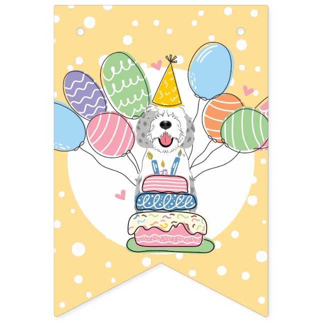 Bannière À Fanions Blue Merle Sheepadoodle Chien fête d'anniversaire (Septième drapeau)