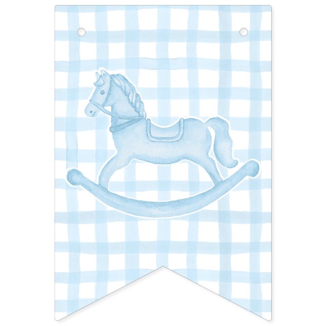 Bannière À Fanions Blue Rocking Horse En vichy Boy Baby Banner (Premier drapeau)