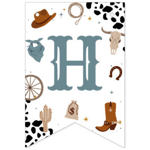 Bannière À Fanions Blue Wild West Rodeo Boy Joyeux anniversaire