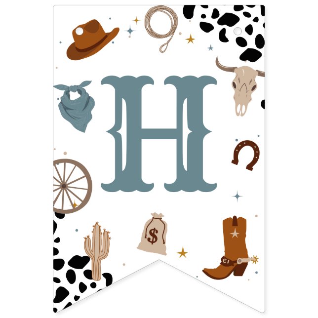 Bannière À Fanions Blue Wild West Rodeo Boy Joyeux anniversaire (Deuxième drapeau)