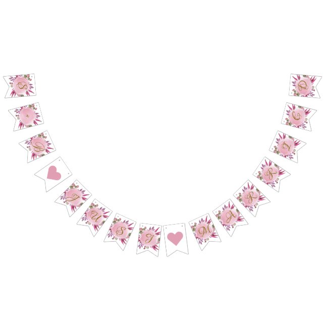 Bannière À Fanions Blush Rose or Rustique Floral élégant mariage (Tout)