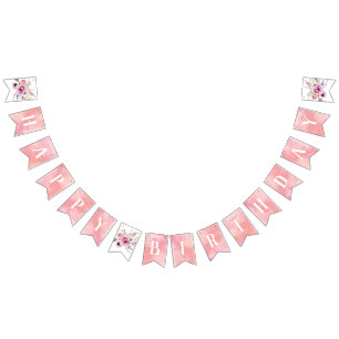 Bannière À Fanions Boho Floral Joyeux anniversaire