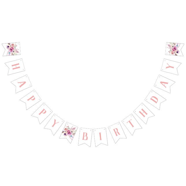 Bannière À Fanions Boho Floral Joyeux anniversaire (Tout)