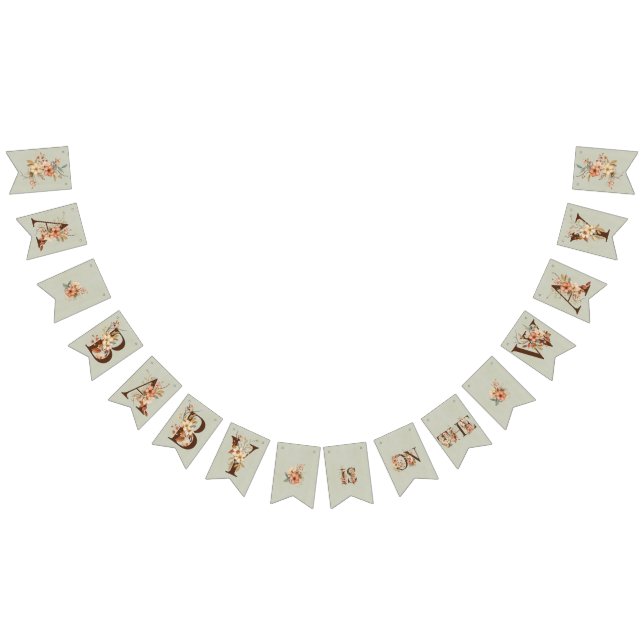 Bannière À Fanions Boho Floral sur Baby shower bleu texturé (Tout)