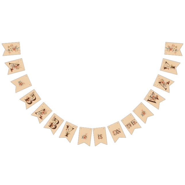 Bannière À Fanions Boho Floral sur Baby shower Tan texturé (Tout)