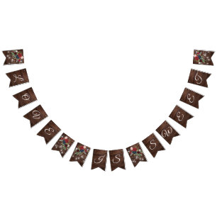 Bannière À Fanions Bois rustique Bourgogne Floral Lumières Mariage