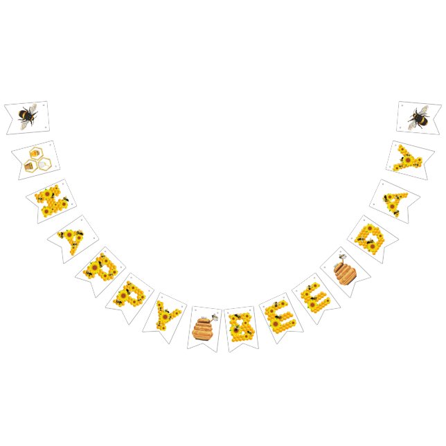 Bannière À Fanions Bonne fête d'anniversaire d'abeilles (Tout)