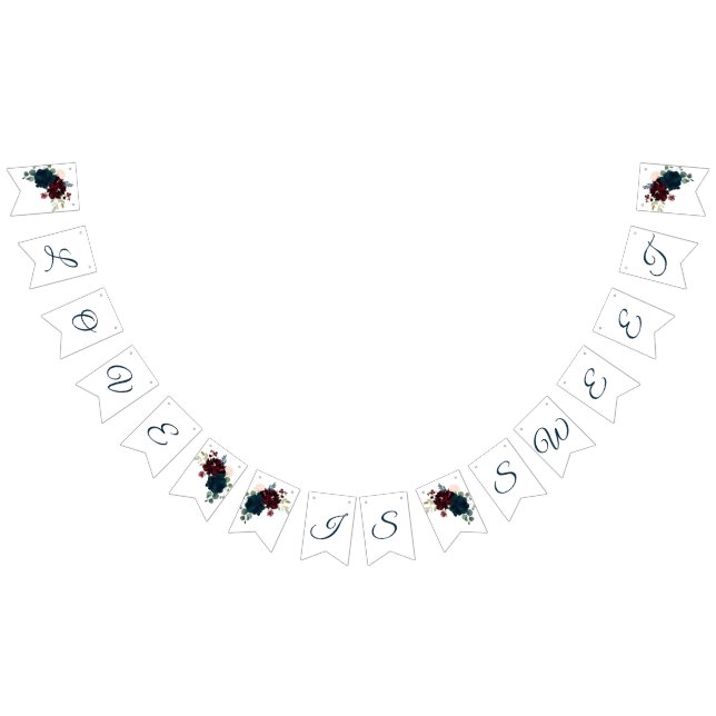 Bannière À Fanions Bourgogne & Fleurs de marine Mariage de bois rusti (Tout)