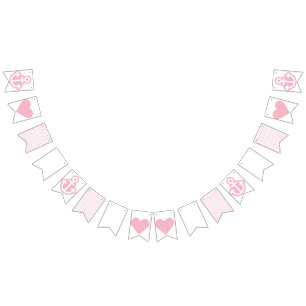 Bannière À Fanions Bouton blanc et rose marine