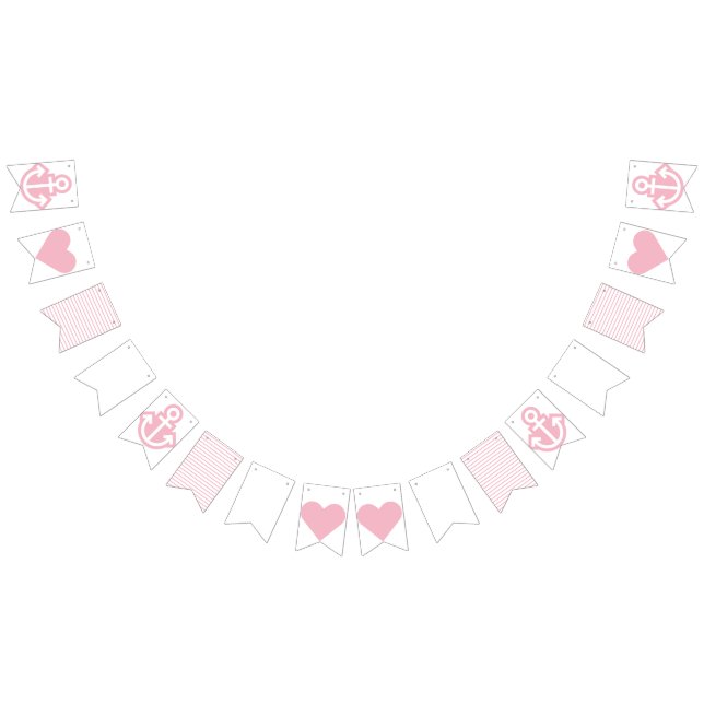 Bannière À Fanions Bouton blanc et rose marine (Tout)