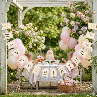 Bannière À Fanions Bow & Strawberry Sun Happy Birthday