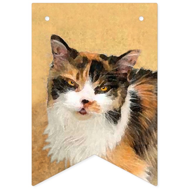Bannière À Fanions Calico Cat Painting - Cute Original Cat Art (Premier drapeau)