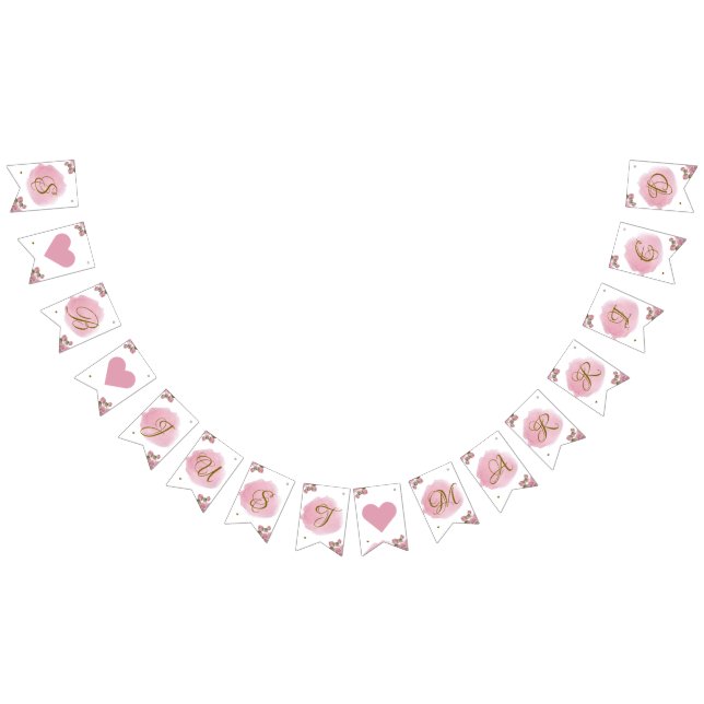 Bannière À Fanions Calligraphie or rose pâle Floral Mariage élégant (Tout)