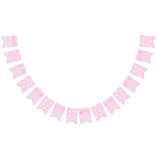 Bannière À Fanions C'est une fille ! | Pink Stripes & Hearts Annivers (Tout)