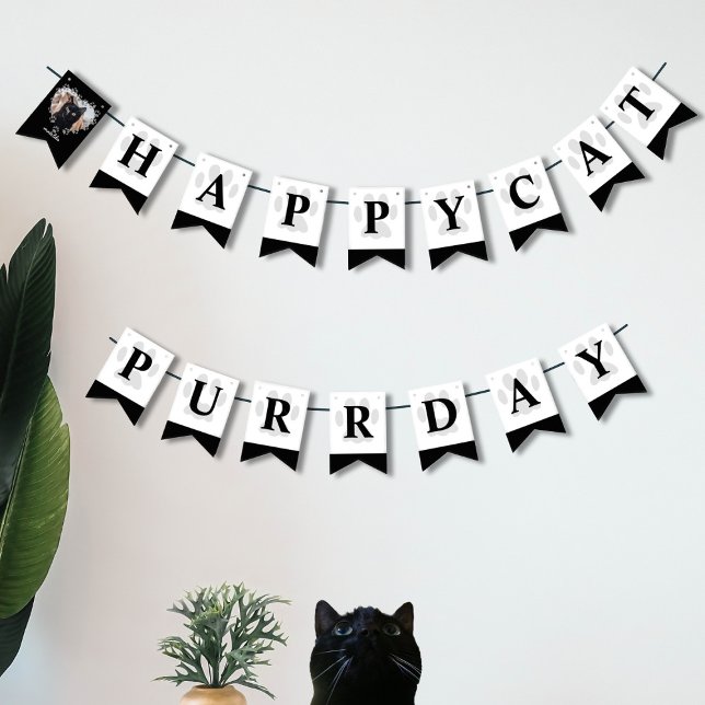 Bannière À Fanions Chat Anniversaire Animaux de compagnie Photo Paws  (Créateur téléchargé)